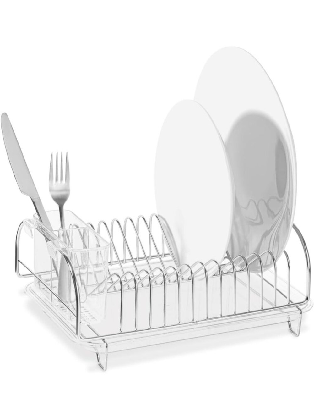 Compact Stainless Steel Dish Drainer with Clear Tray & Cutlery Holder - Holds 12